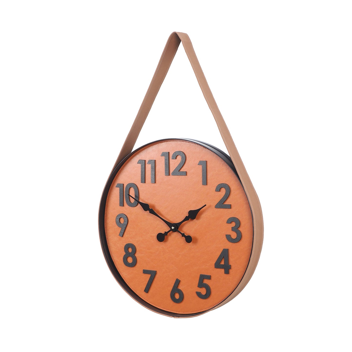 wc3 Leather & Metal Wall Clock In Brown