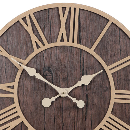 wc12 Rustic Dark Wooden Wall Clock with Roman Numerals