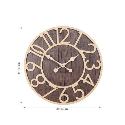 wc15 Rustic Wooden Wall Clock with Gold Accents