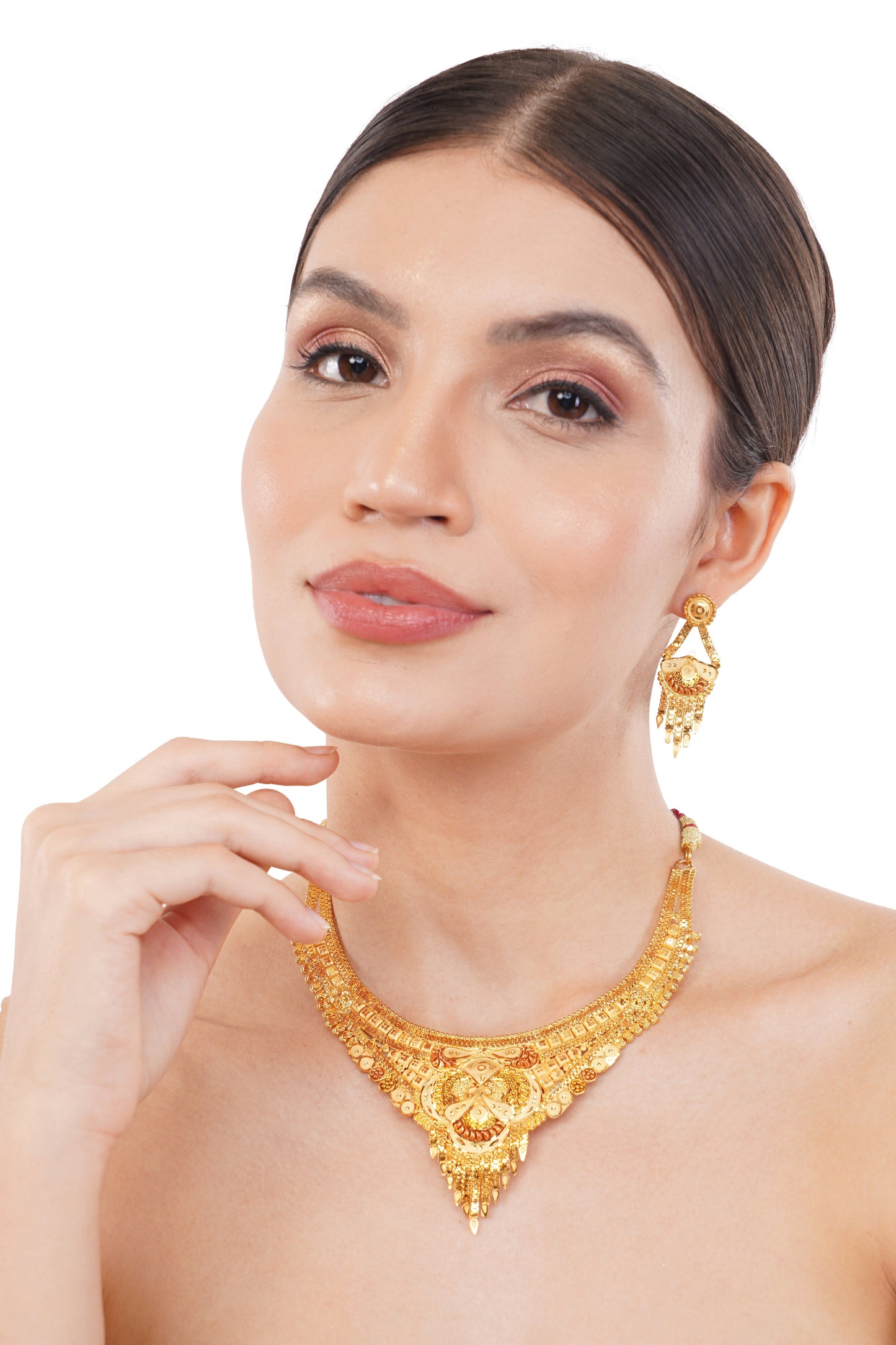 02 Red String 1Gm Gold Necklace and Earring Set