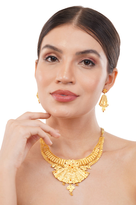 04 Traditional Indian Gold Necklace and Earring Set