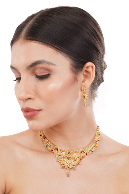 06 1Gm Gold-plated Choker Necklace and Earring Set