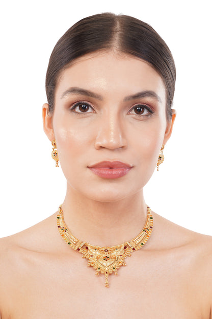 06 1Gm Gold-plated Choker Necklace and Earring Set