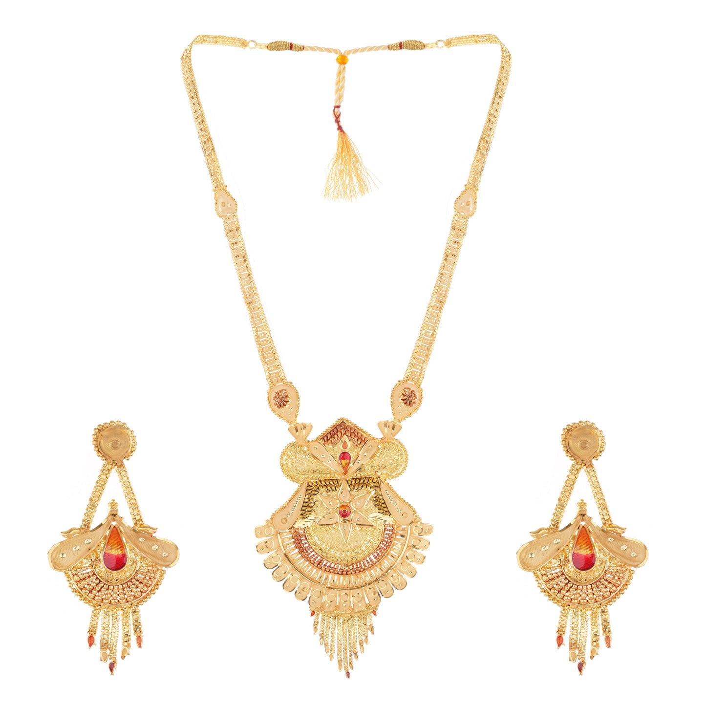 09 1Gm Gold-Plated Long Haram Necklace and Earring Set