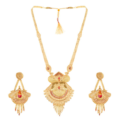 09 1Gm Gold-Plated Long Haram Necklace and Earring Set