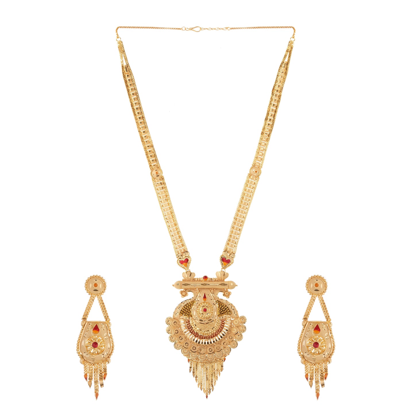 015 South Indian Temple 1Gm Gold Jewellery Necklace and Earring Set