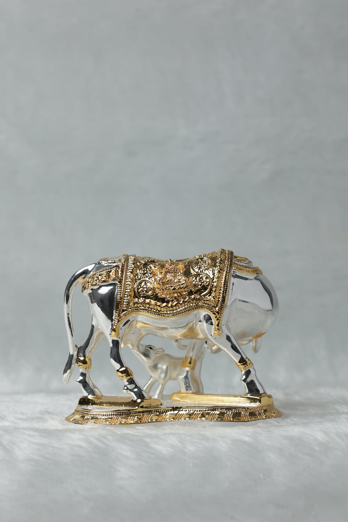 Gold and Silver plated Kamdhenu cow calf